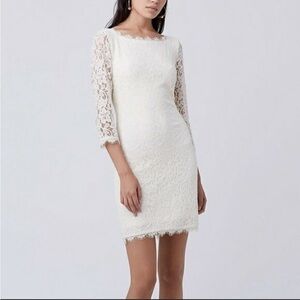 Diane Von Furstenberg Ivory Zarita Dress Lace Midi Scoop Neck size 14